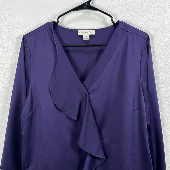 Coldwater Creek Women’s Purple Blouse Long Sleeve Button Down V Neck Sz L(14-16) - Picture 7 of 9